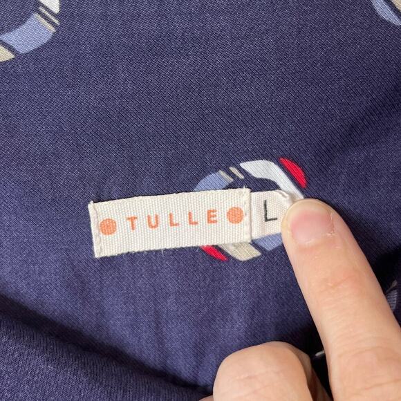 Tulle Women's Wrap Skirt Size L Navy Blue Maritime Print Patterned Knee Length - Picture 7 of 9